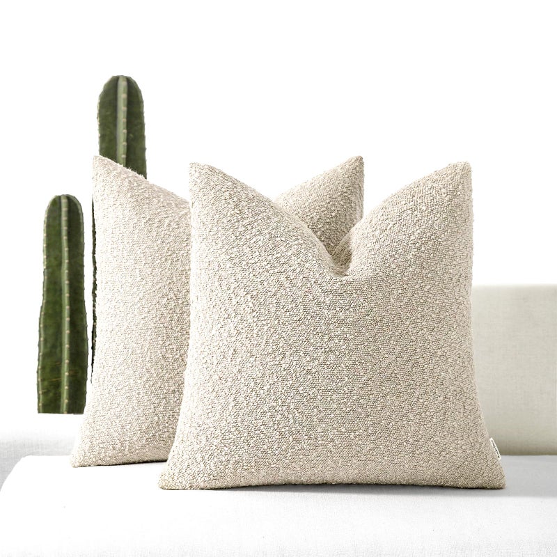 ROMANDECO أغطية وسائد مزخرفة من ROMANDECO Boucle للأريكة مكونة من قطعتين مقاس 18x18 بوصة، بيج - Image 1